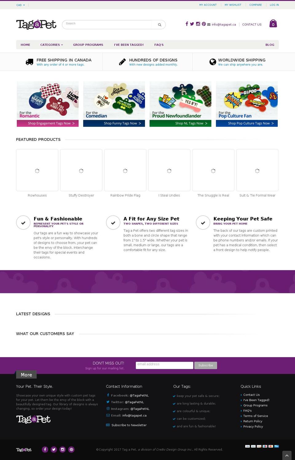 porto Shopify theme site example tagapet.ca