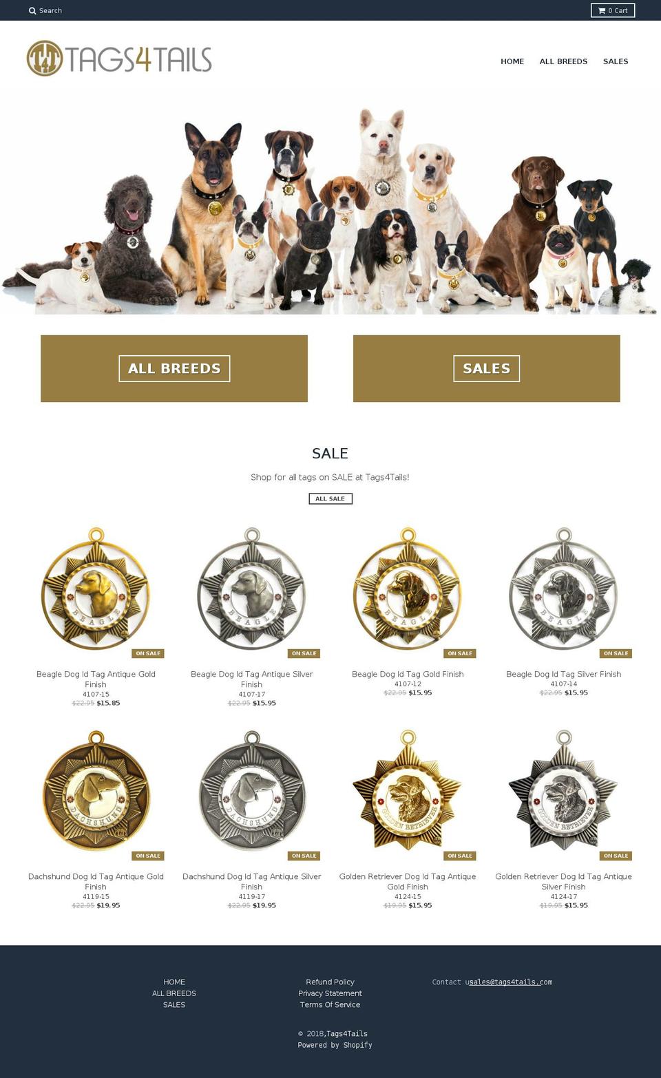 tags4tails.com shopify website screenshot