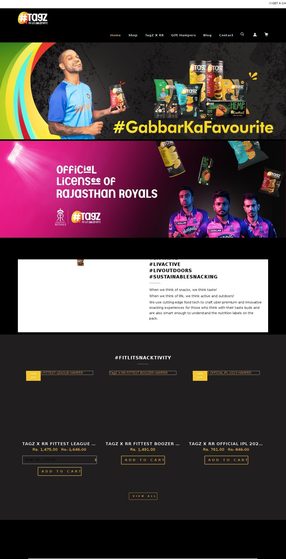 tagzfoods.com shopify website screenshot