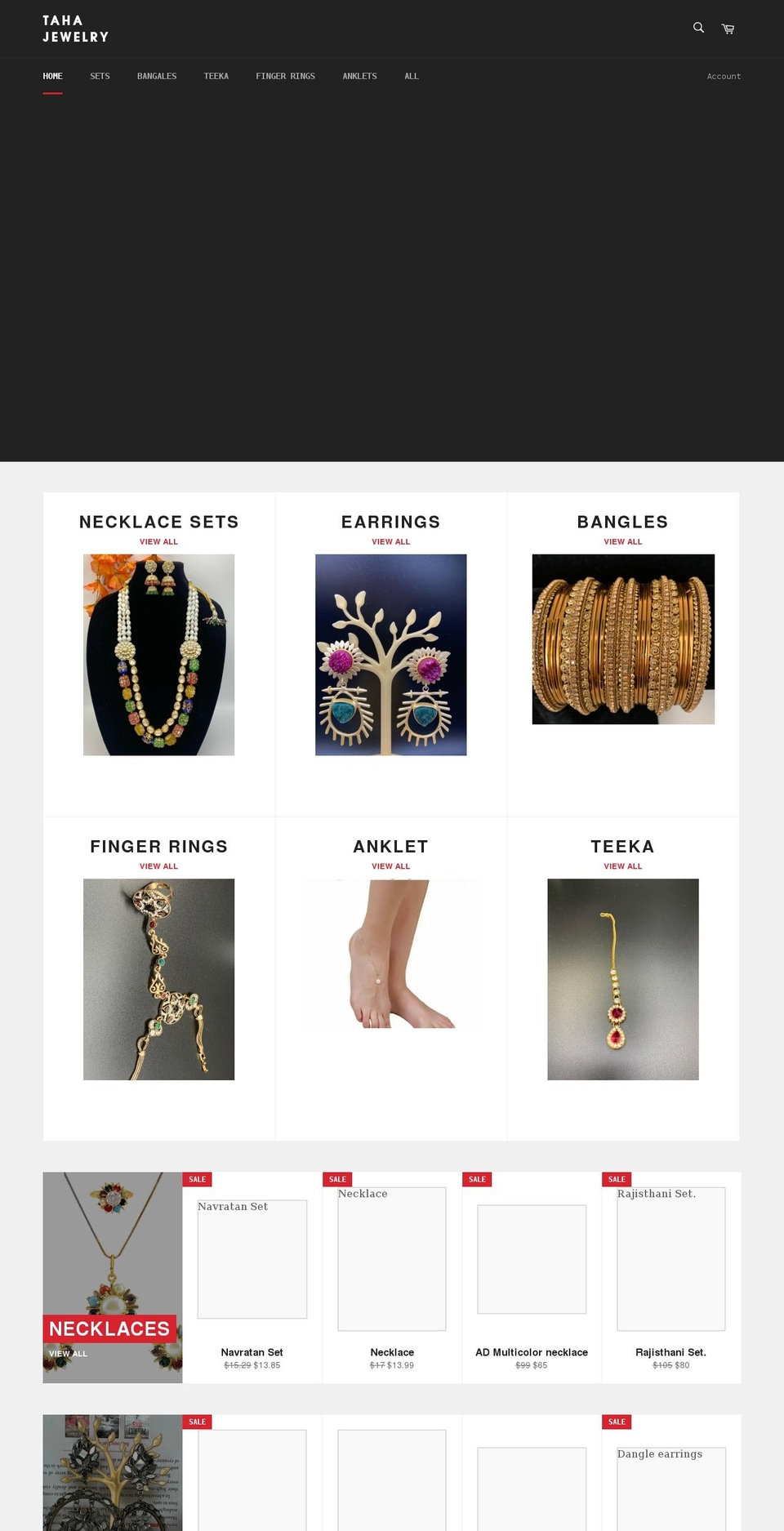 tahajewelry.com shopify website screenshot