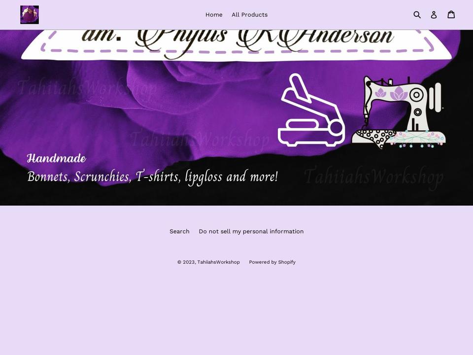 tahiiahsworkshop.com shopify website screenshot
