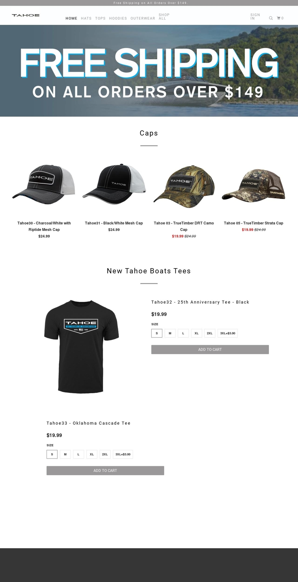 tahoeboatsgear.com shopify website screenshot