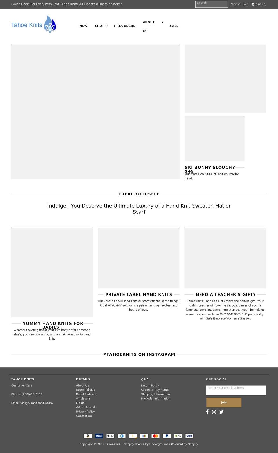 tahoeknits.com — Shopify storefront screenshot