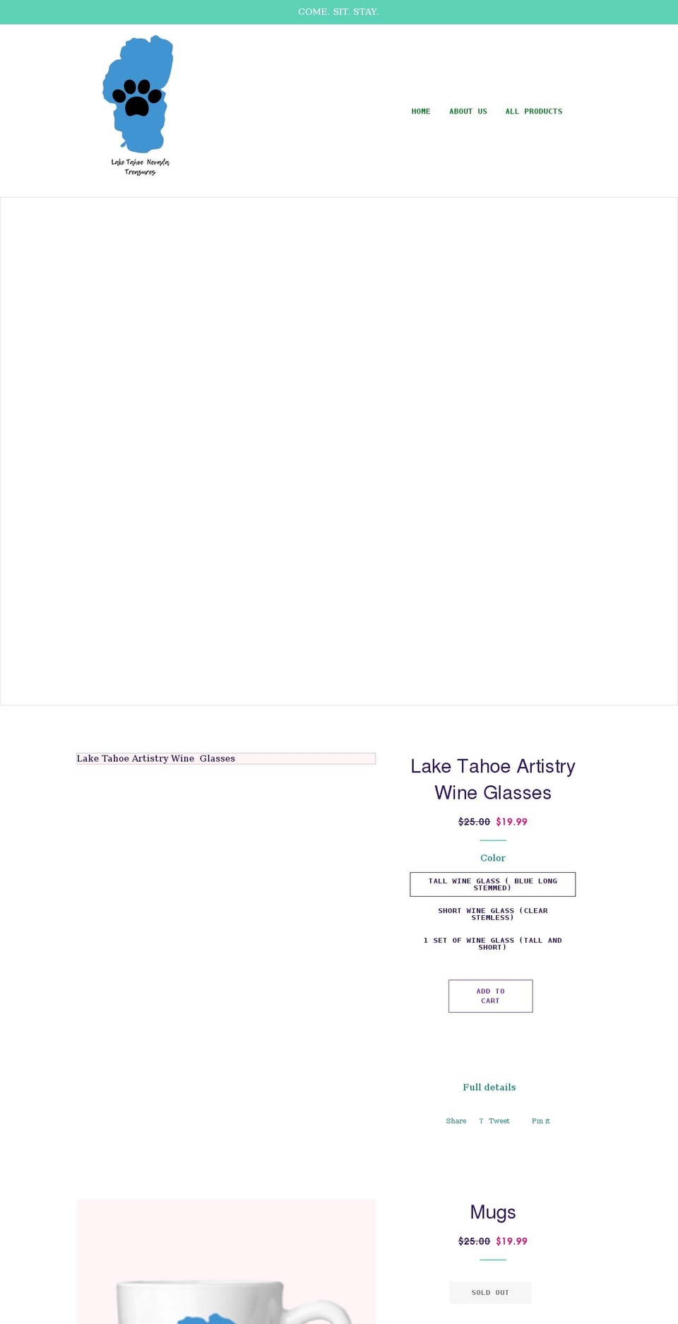 tahoenevadatreasures.com shopify website screenshot