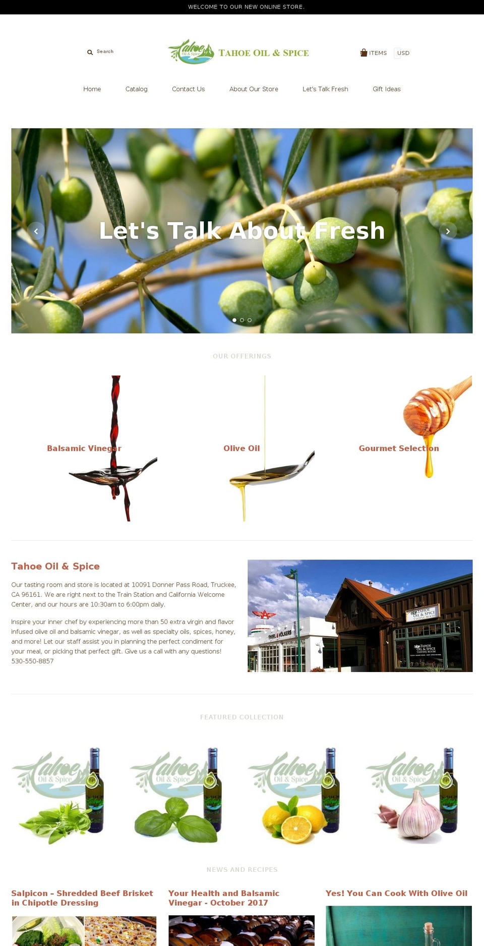tahoeoilandspice.com shopify website screenshot