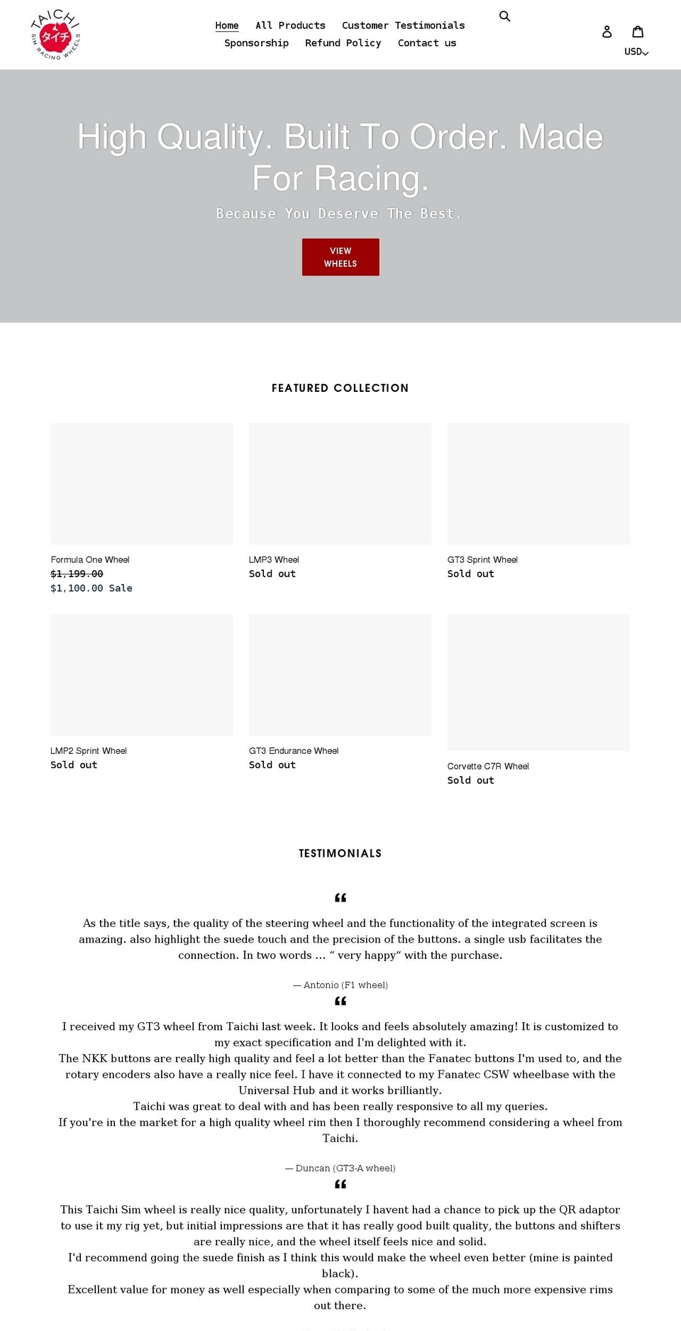 taichiracing.com shopify website screenshot