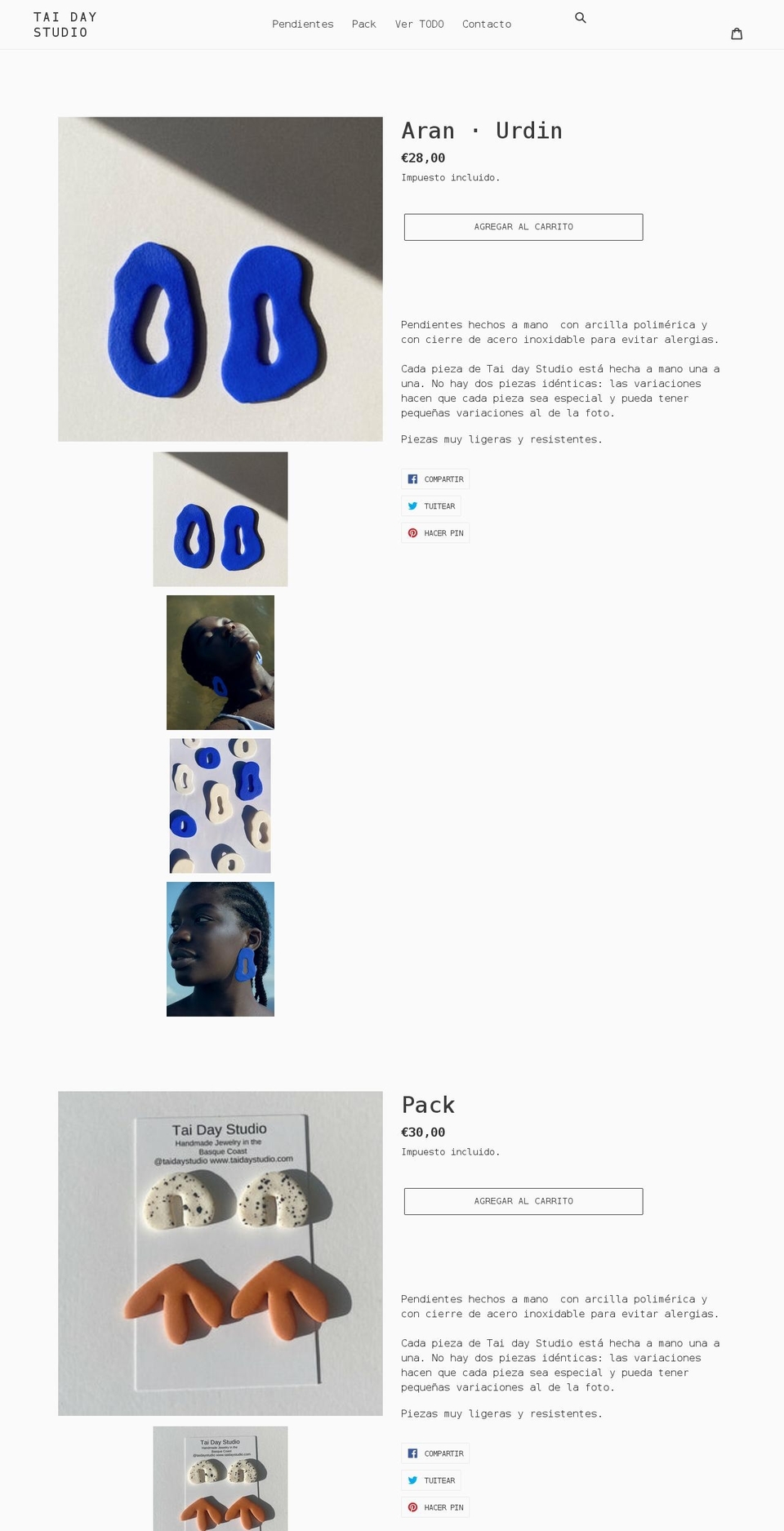 taidaystudio.com shopify website screenshot