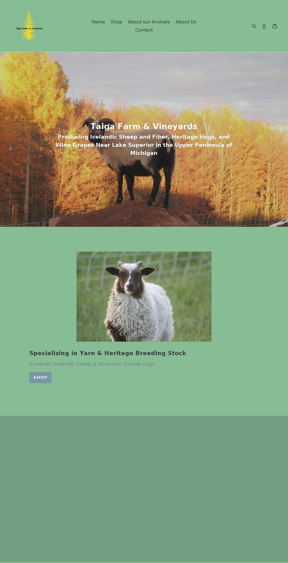 taigafarmandvineyards.com shopify website screenshot