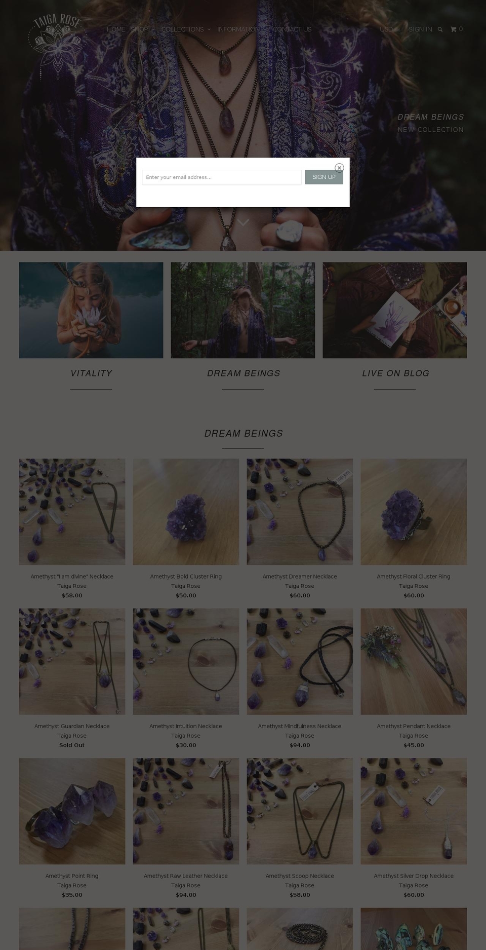 taigarose.com shopify website screenshot