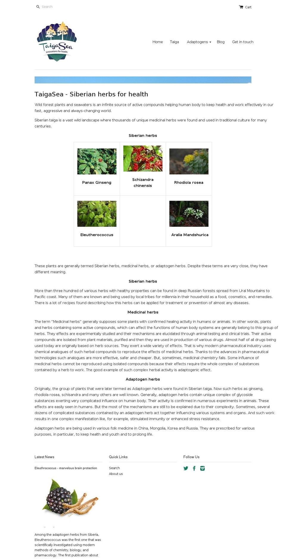 taigasea.com shopify website screenshot
