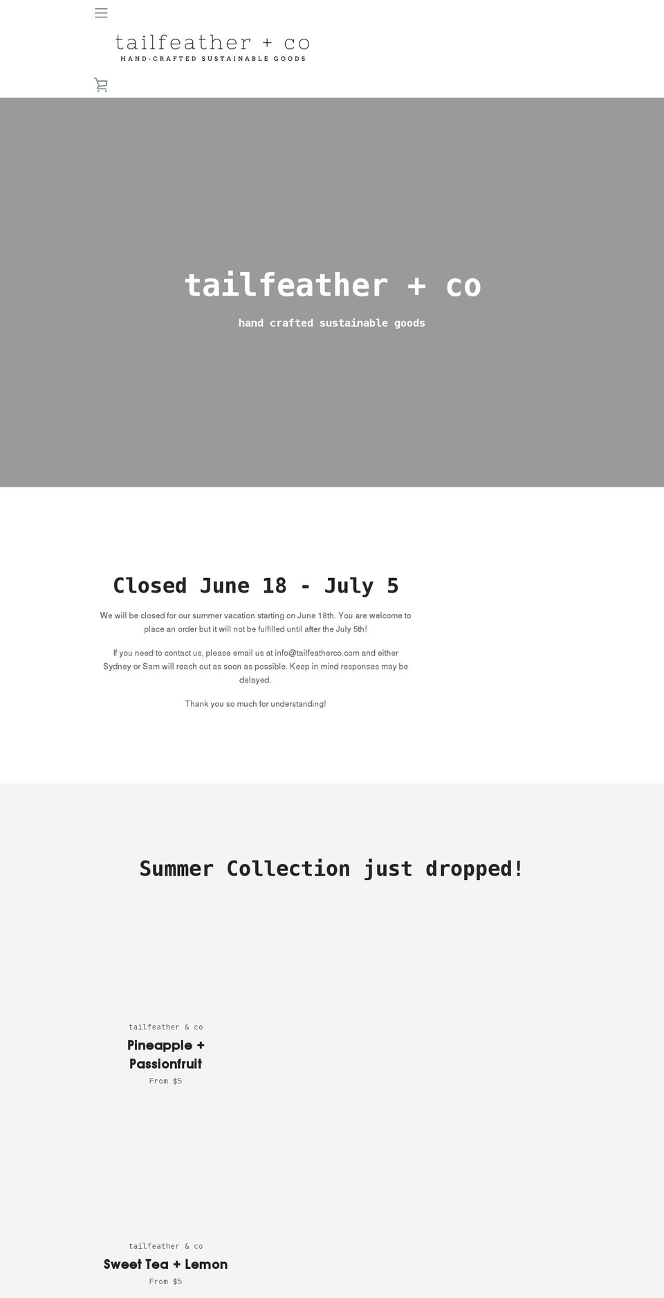 tailfeatherco.com shopify website screenshot