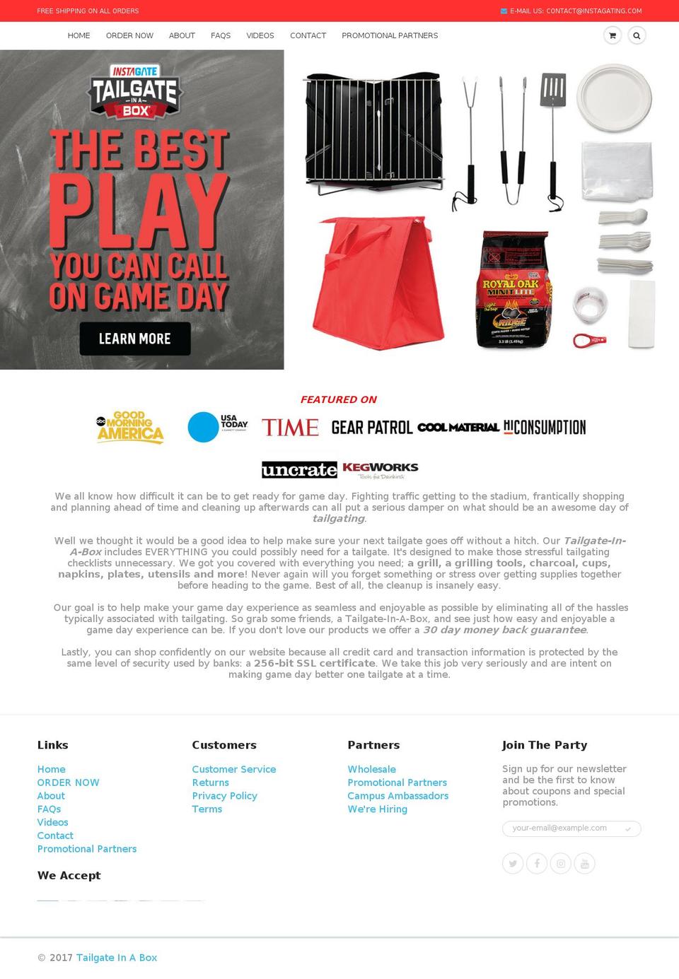 tailgateinabox.com shopify website screenshot