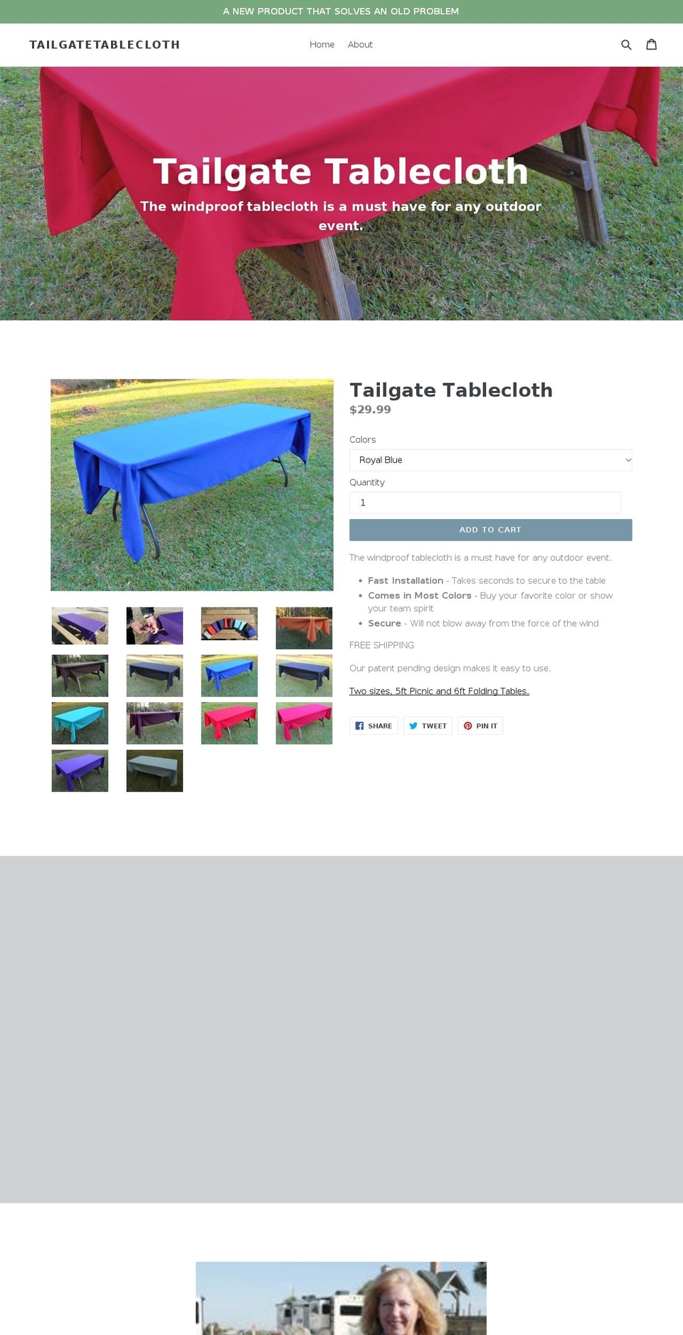 tailgatetablecloth.com — Shopify storefront screenshot