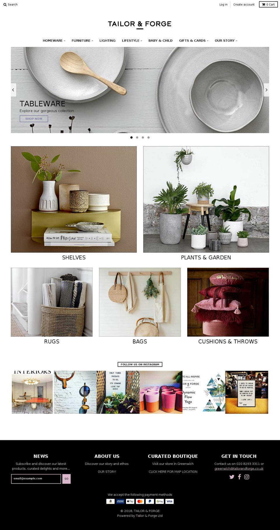 tailorandforge.com shopify website screenshot