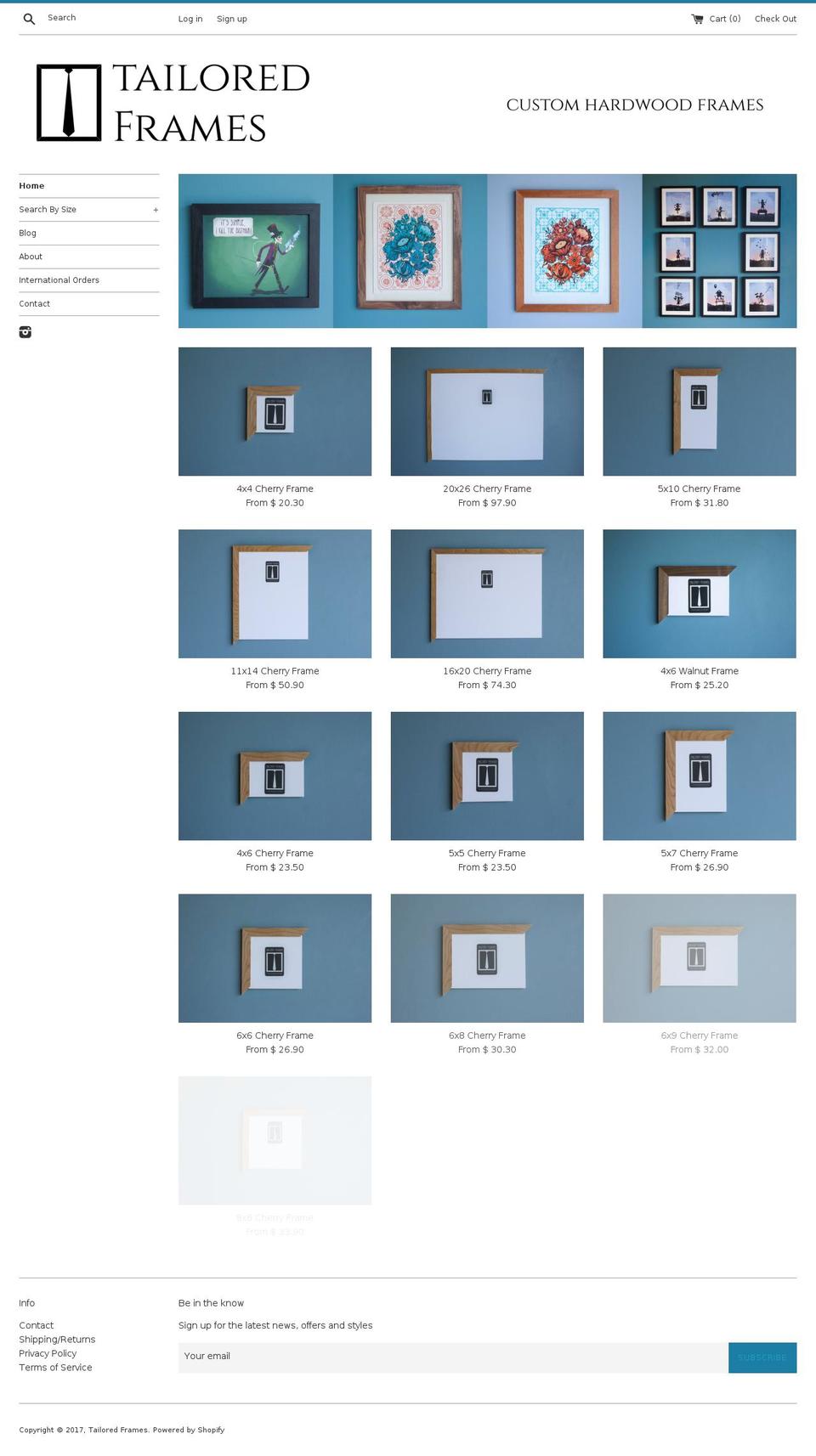 tailoredframes.com shopify website screenshot