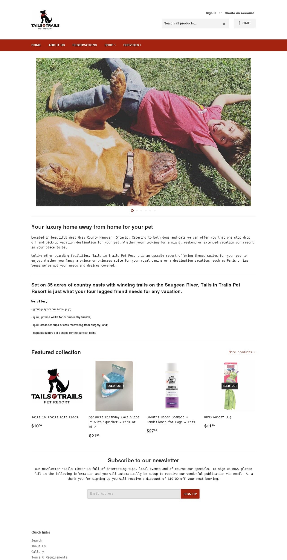 tailsintrails.ca shopify website screenshot