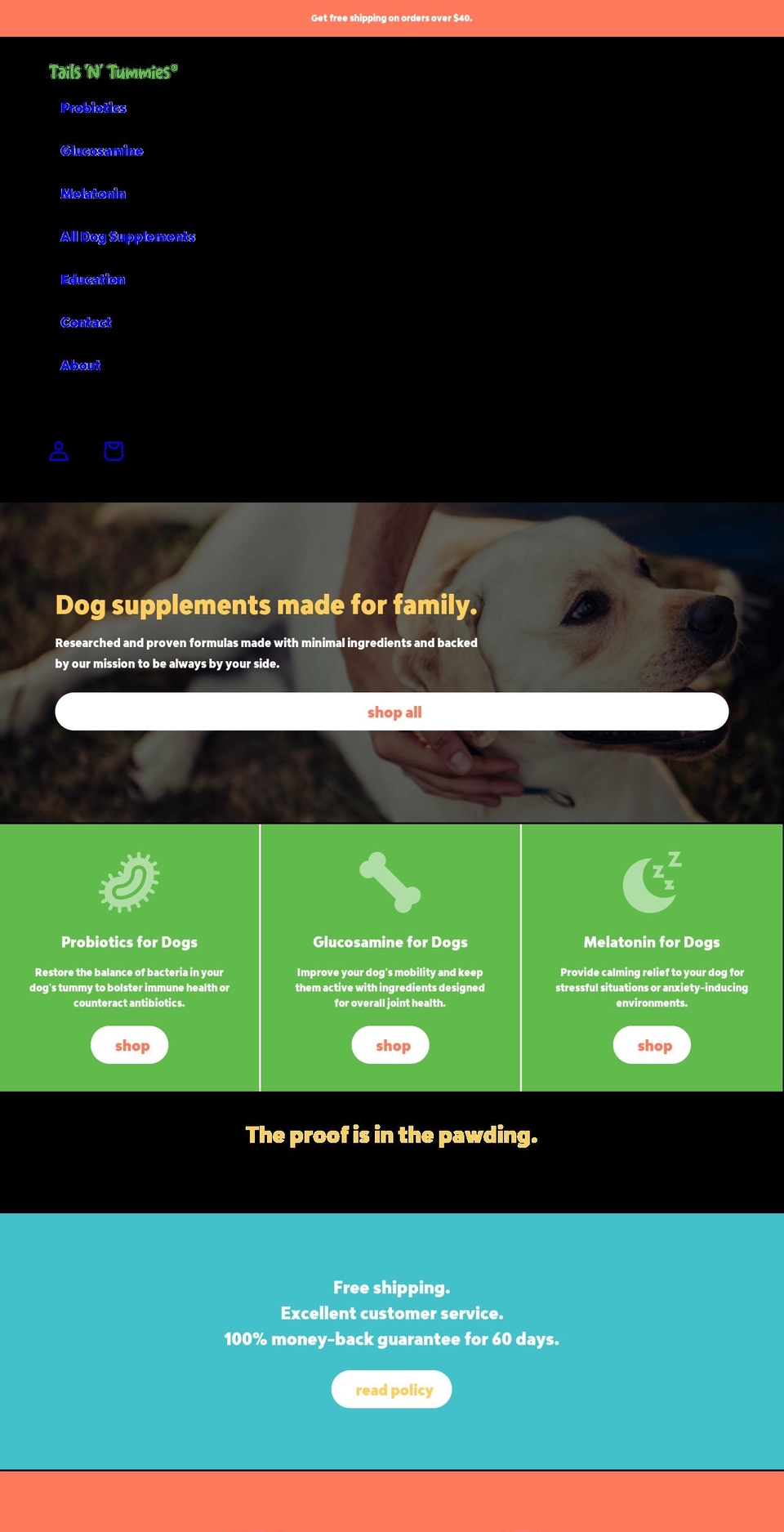 tailsntummies.com shopify website screenshot