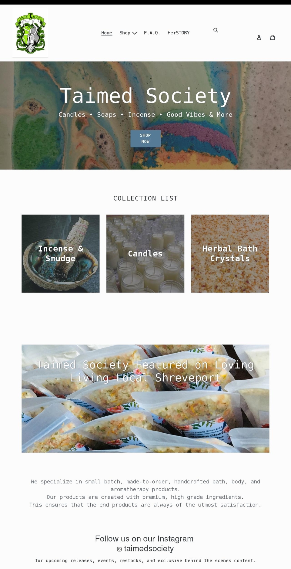 taimedsociety.com shopify website screenshot