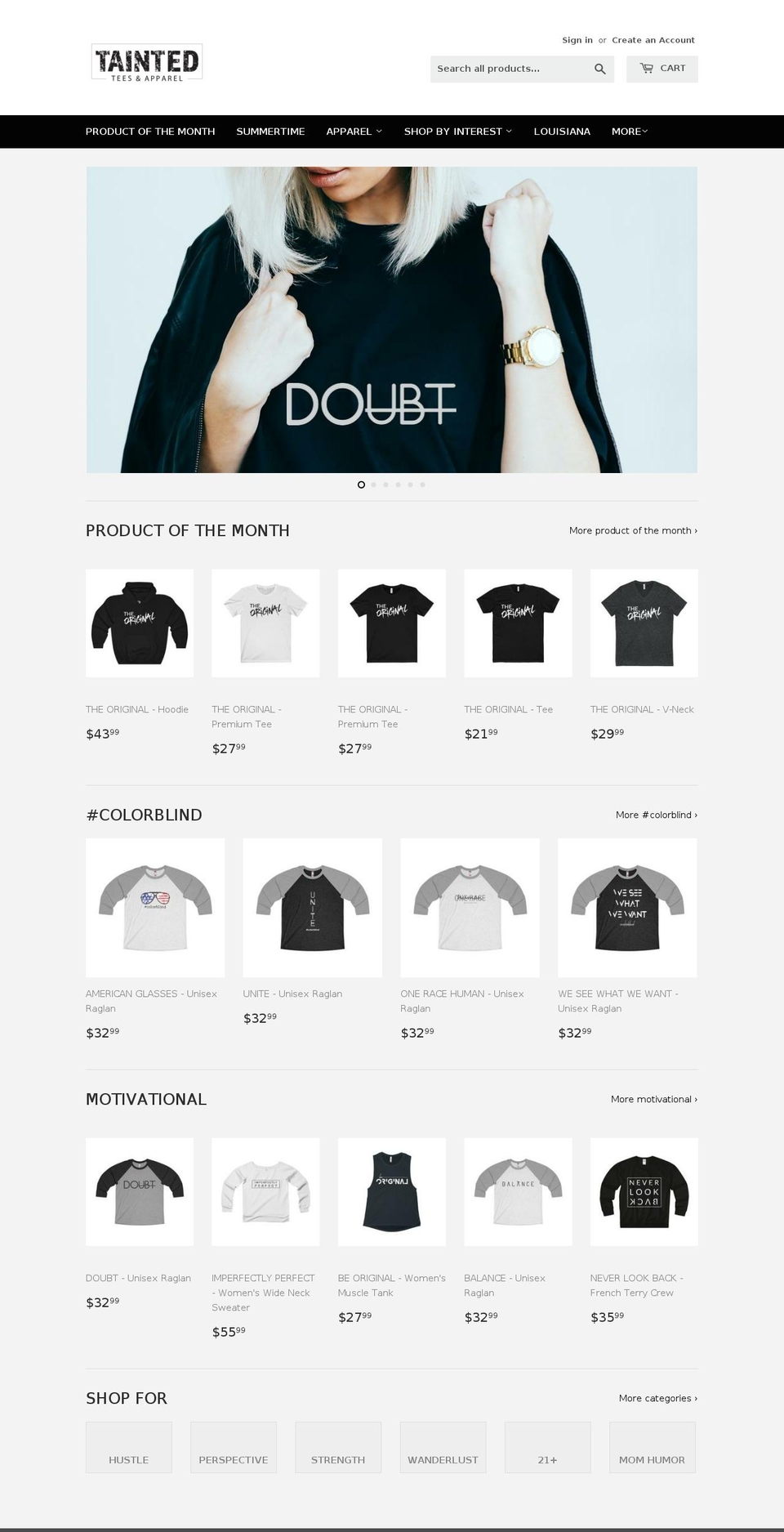 taintedteesandapparel.com — Shopify storefront screenshot