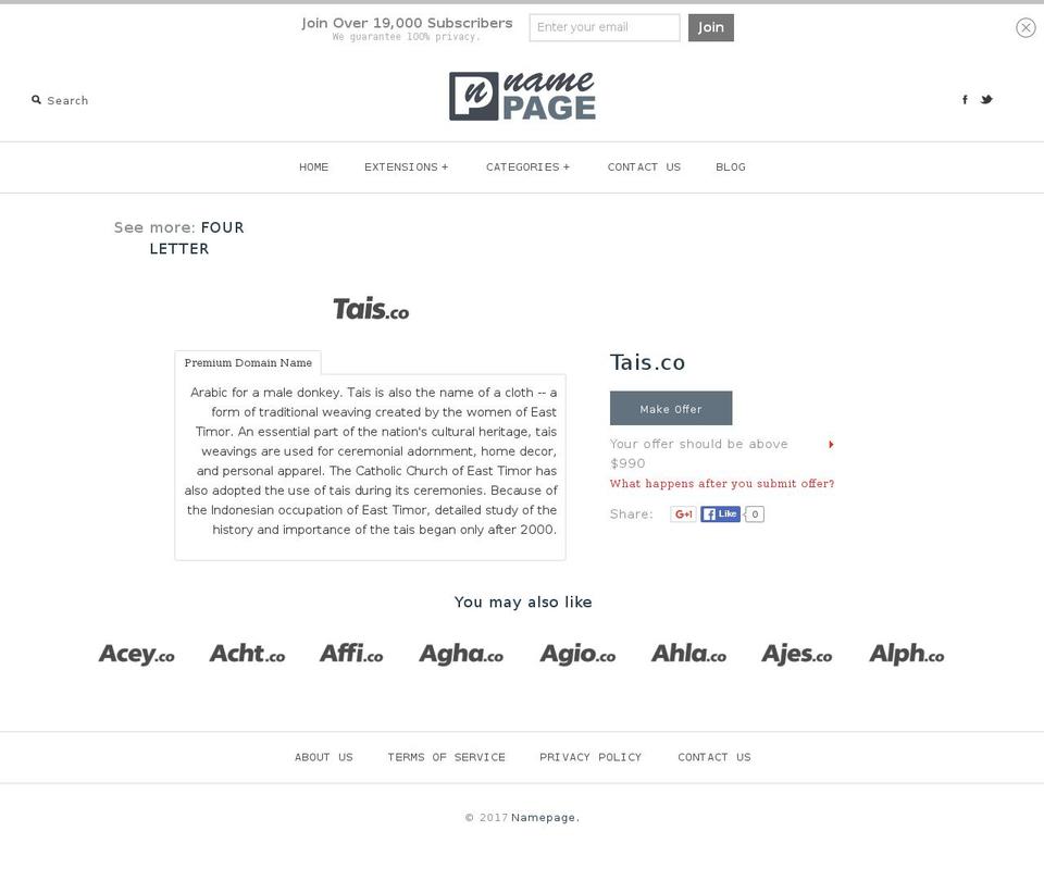 tais.co shopify website screenshot