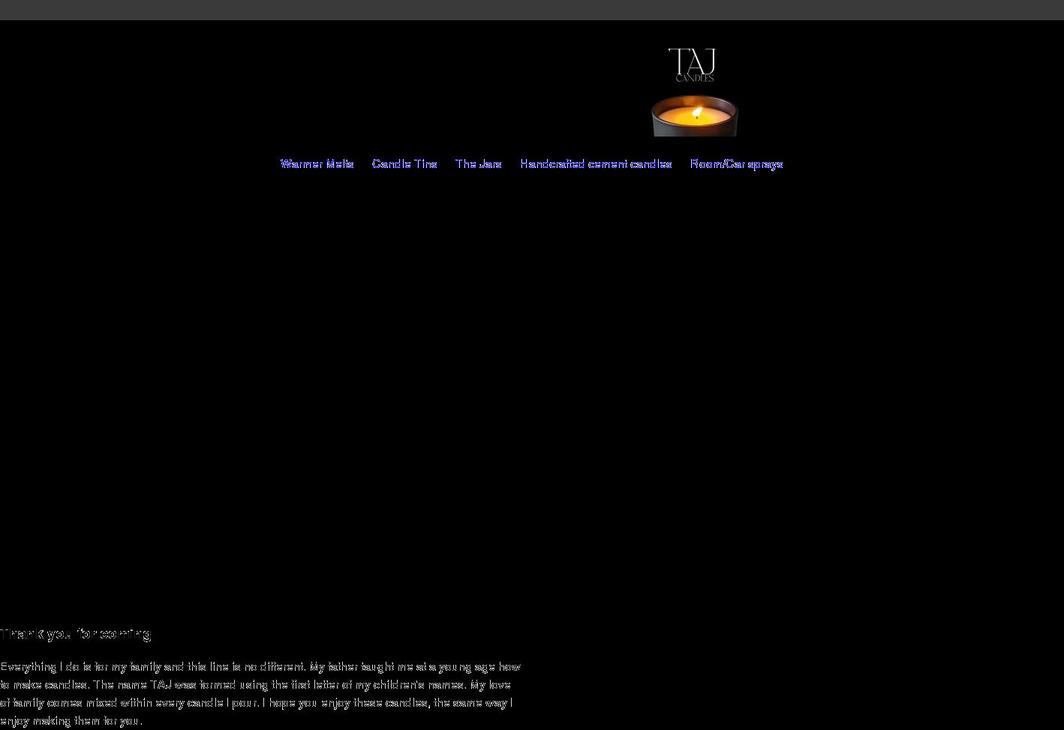 taj-candles.com shopify website screenshot