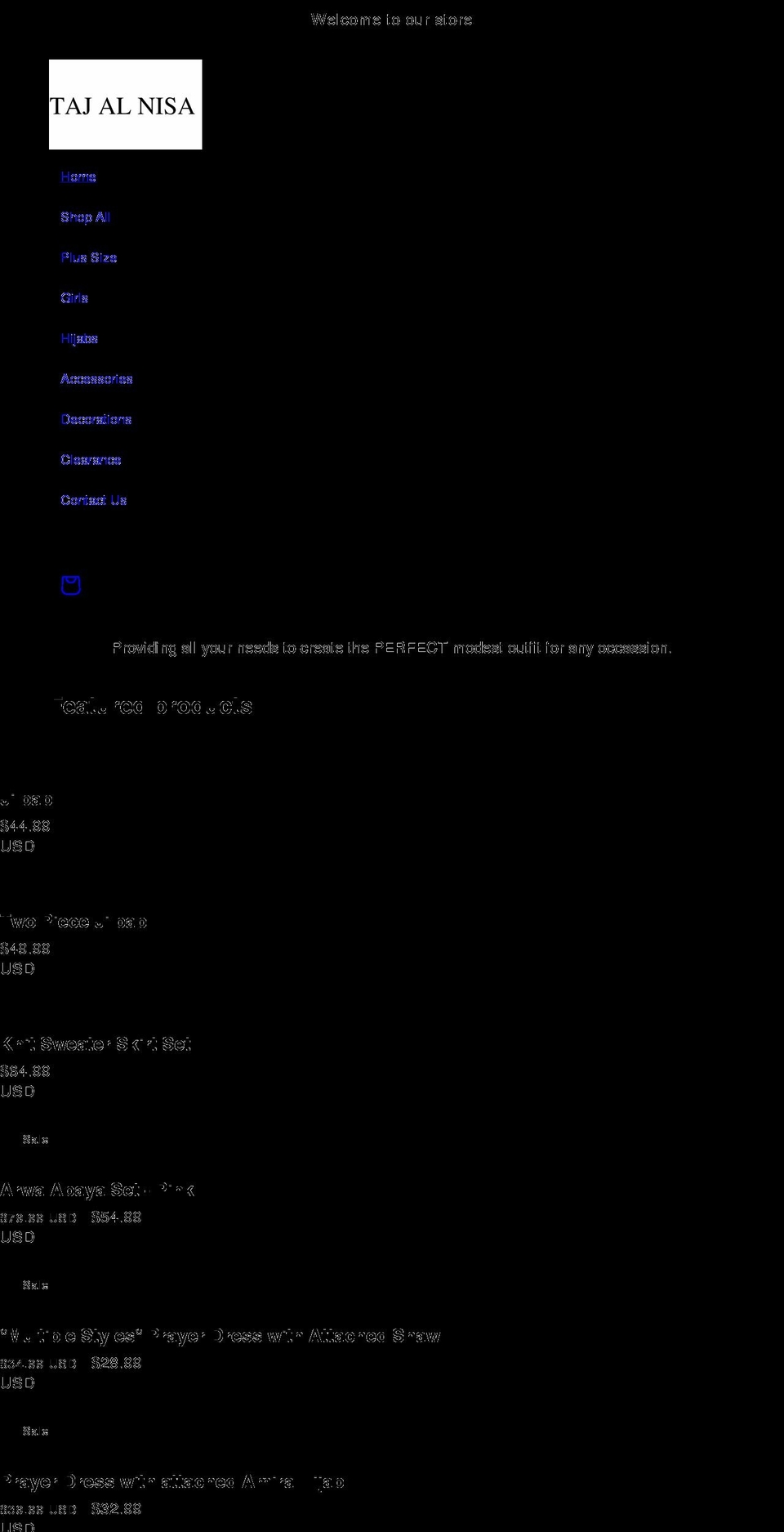 tajalnisa.com shopify website screenshot