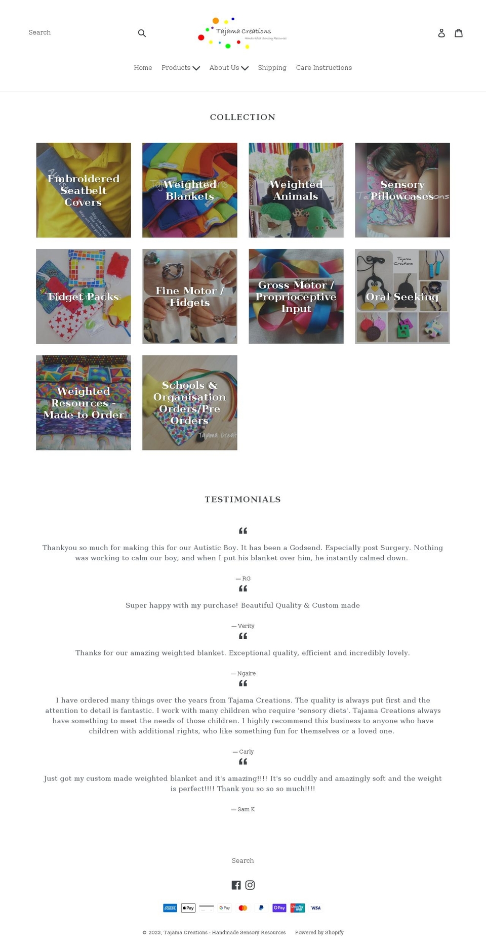 tajamacreations.com.au shopify website screenshot