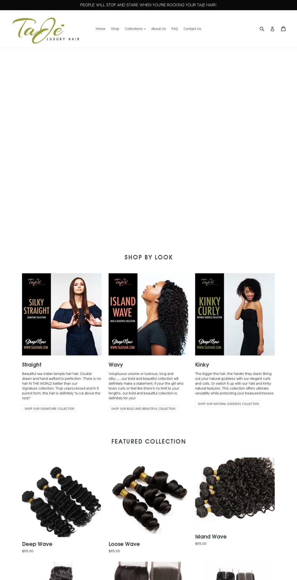 tajehair.com — Shopify storefront screenshot