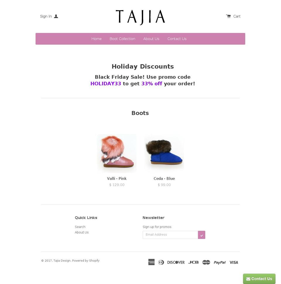 tajiadesign.com shopify website screenshot