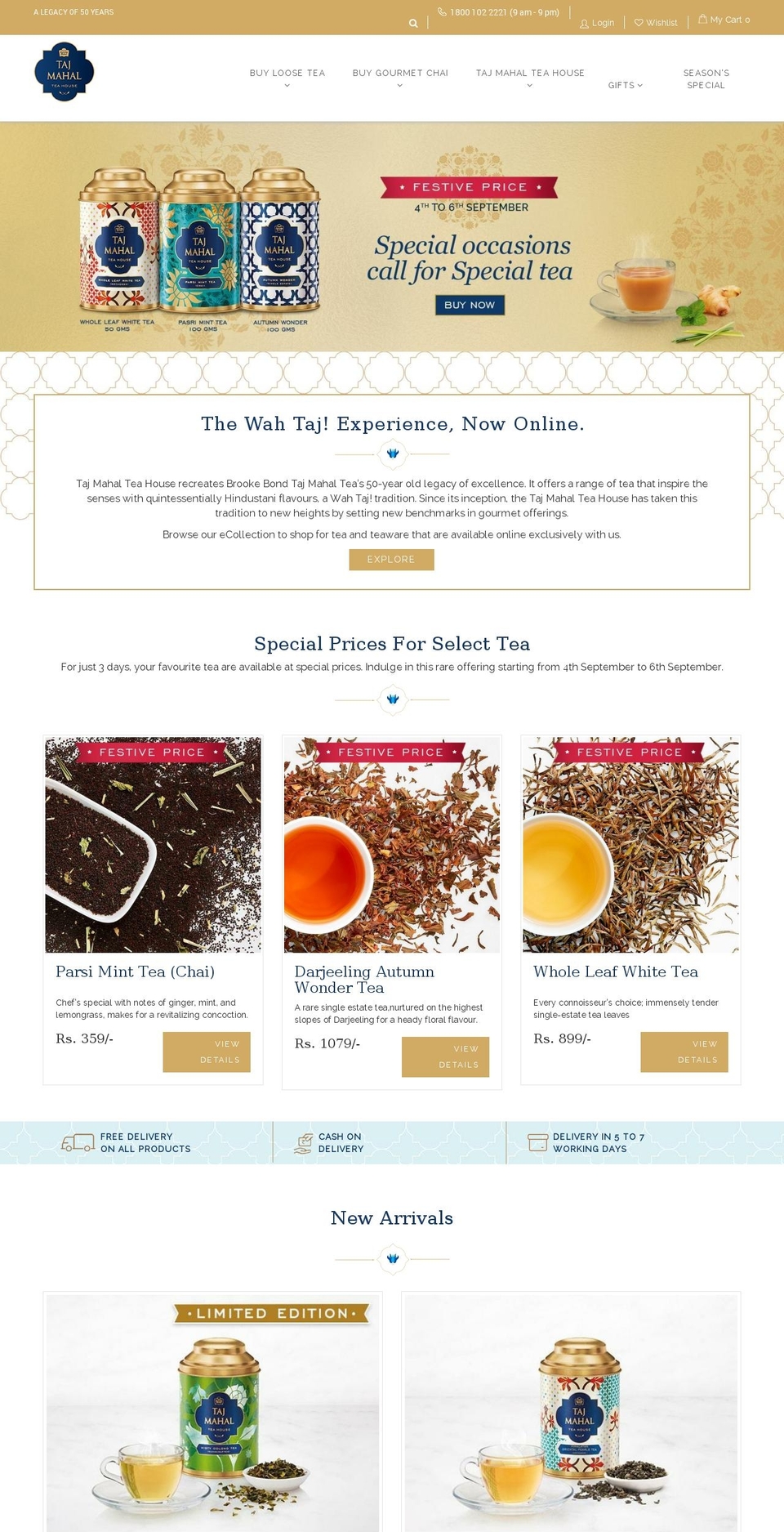 tajmahalteahouse.com shopify website screenshot