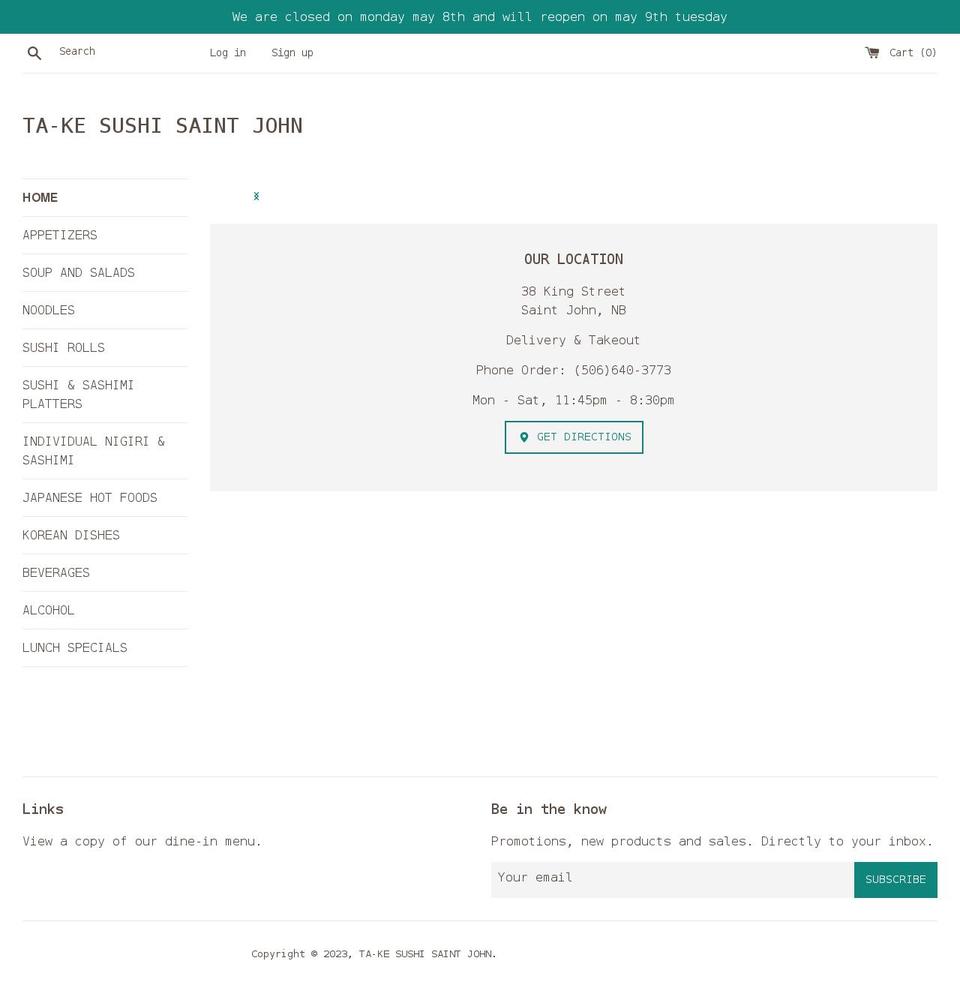 take-sushi.com shopify website screenshot