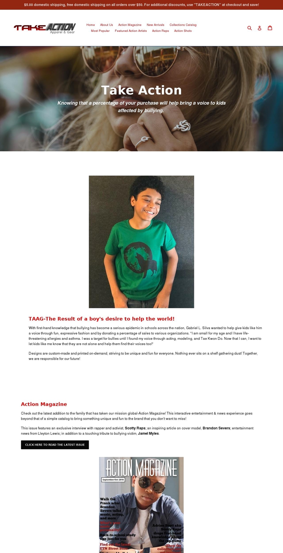 takeactionaandg.com shopify website screenshot