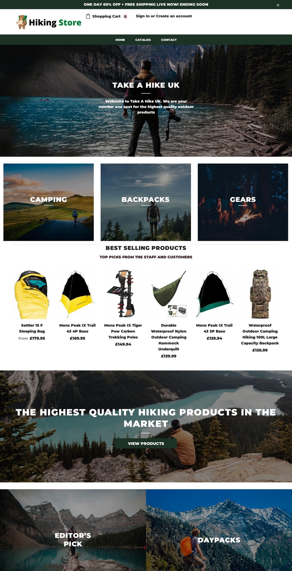 takeahike.uk shopify website screenshot