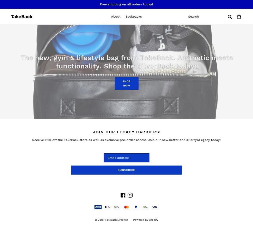 takebacklifestyle.com — Shopify storefront screenshot