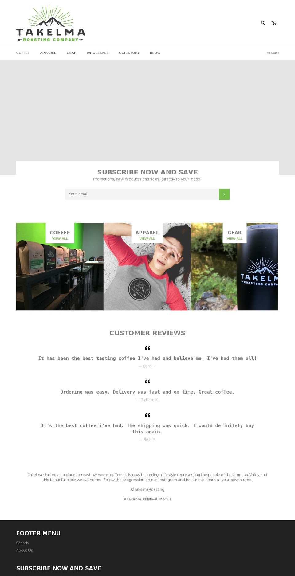 takelmaroasting.com shopify website screenshot
