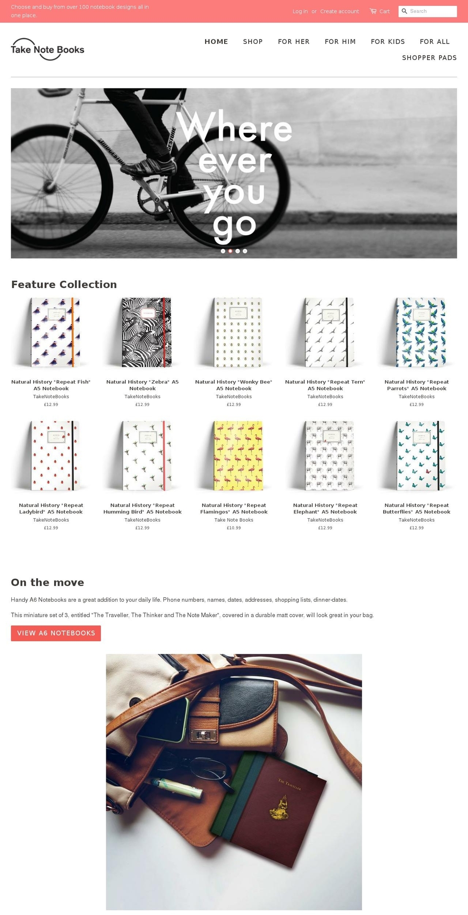 takenotebooks.com — Shopify storefront screenshot