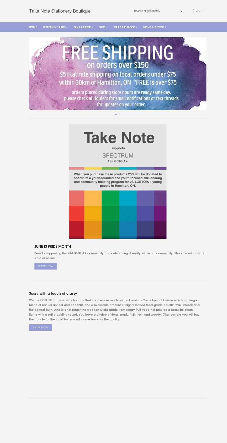 takenoteboutique.ca shopify website screenshot