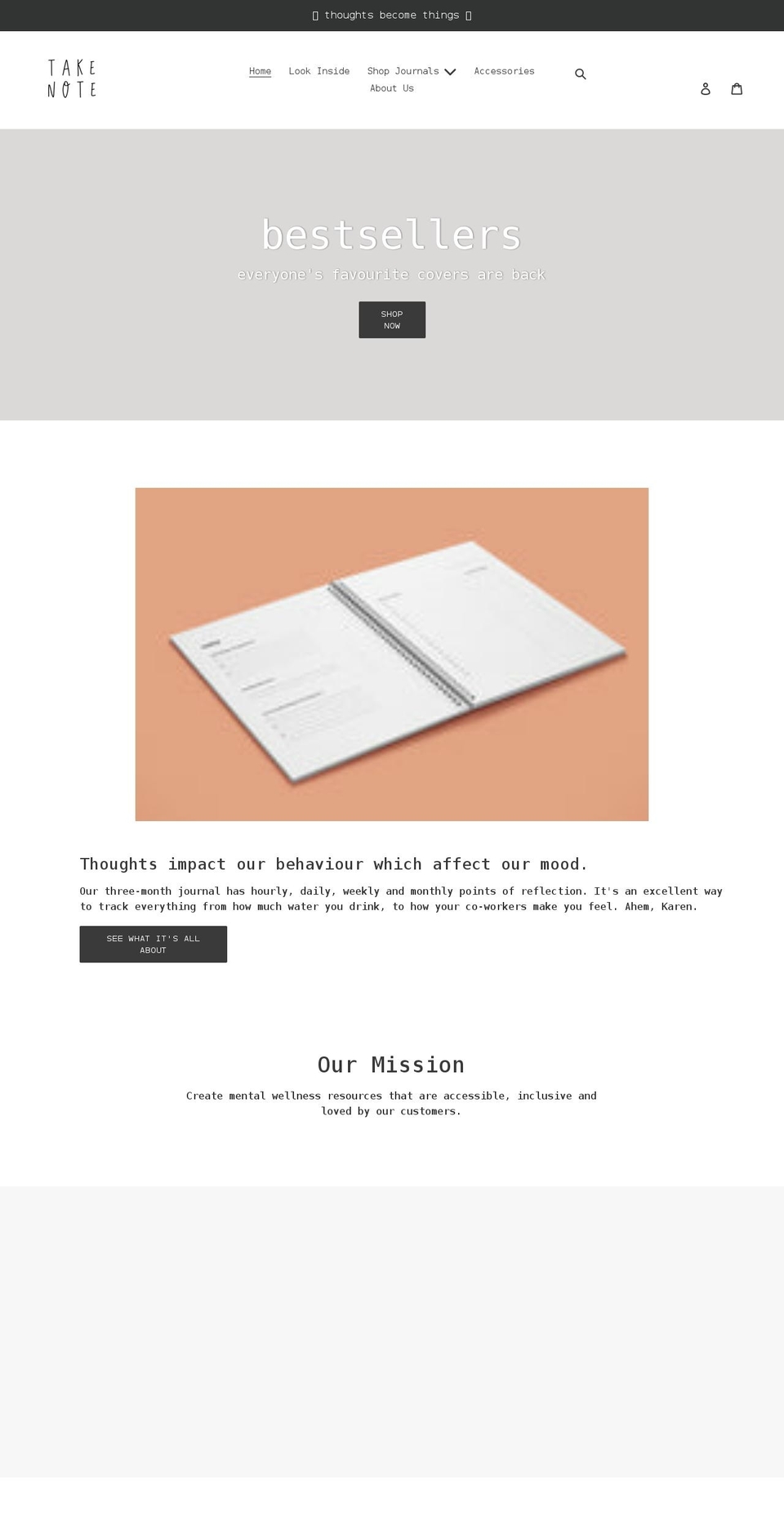 takenotejournals.com shopify website screenshot
