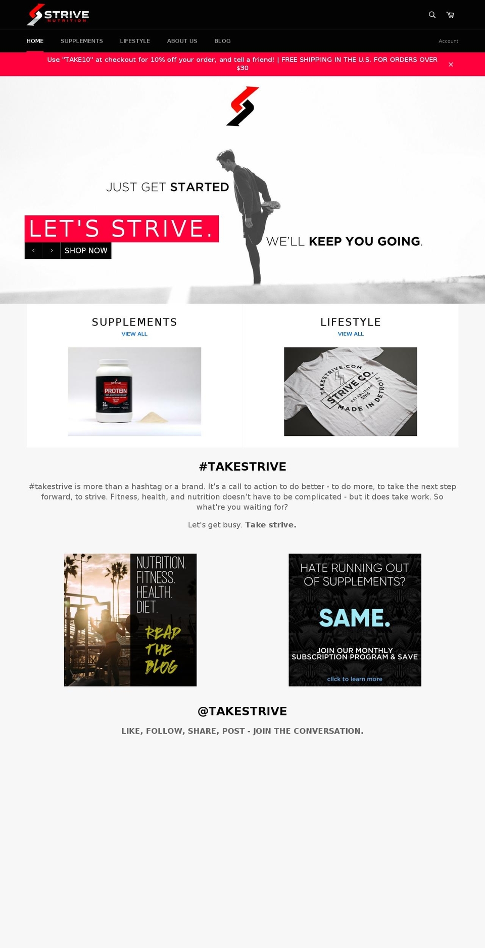 takestrive.com shopify website screenshot