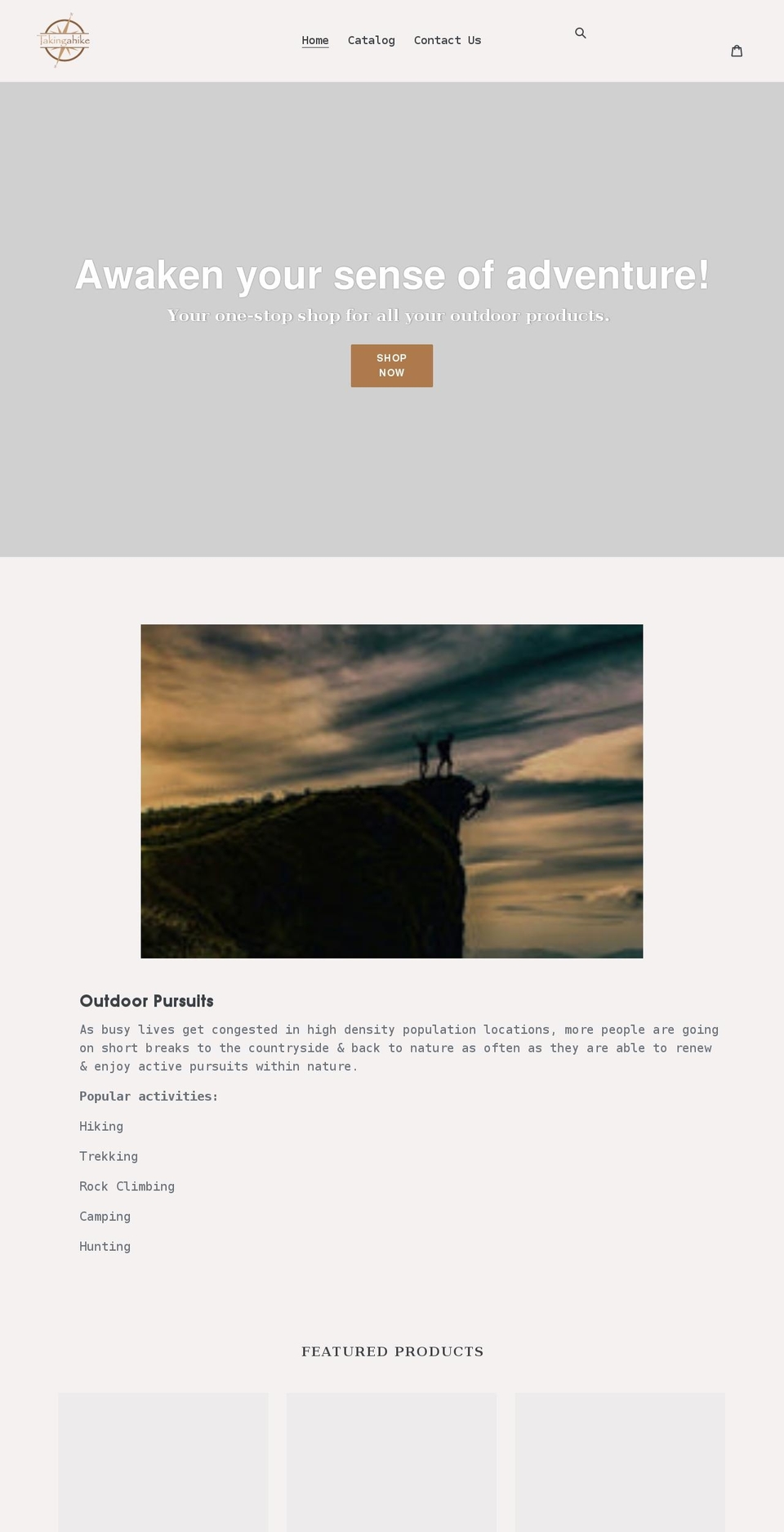 takingahike.com shopify website screenshot