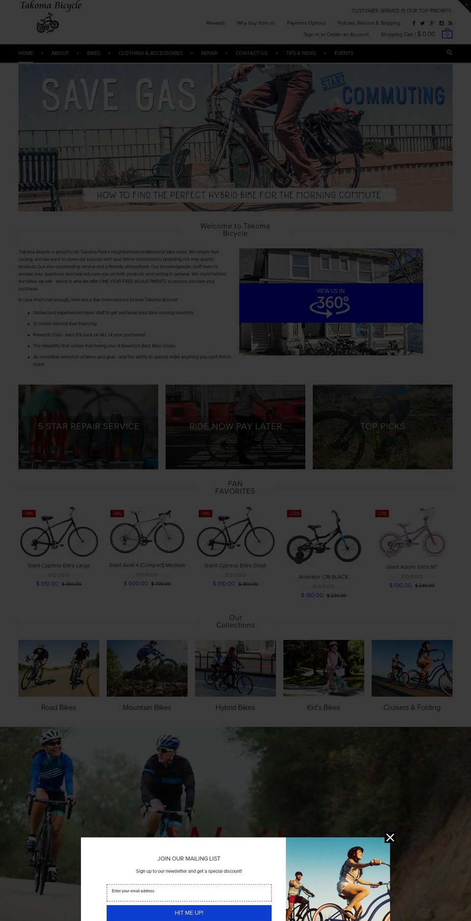 material Shopify theme site example takomabicycle.com