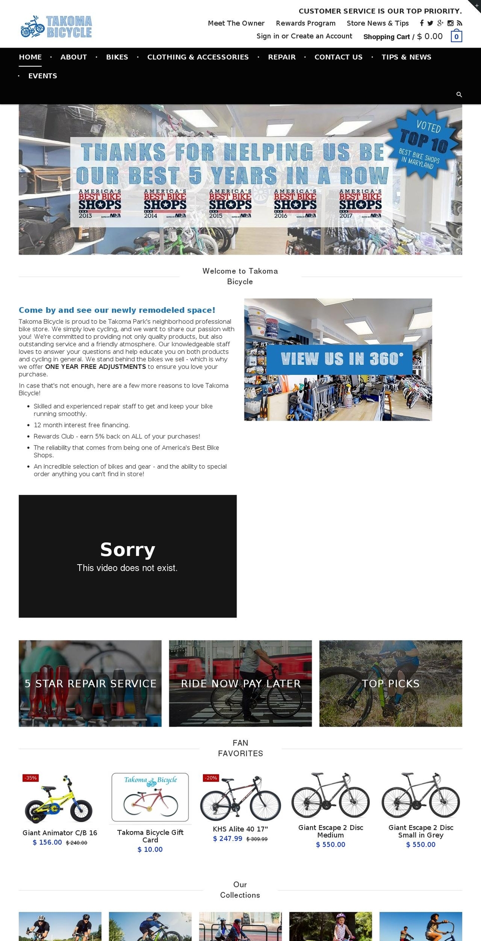 rt-material-v1-4 Shopify theme site example takomaparkbicycle.com