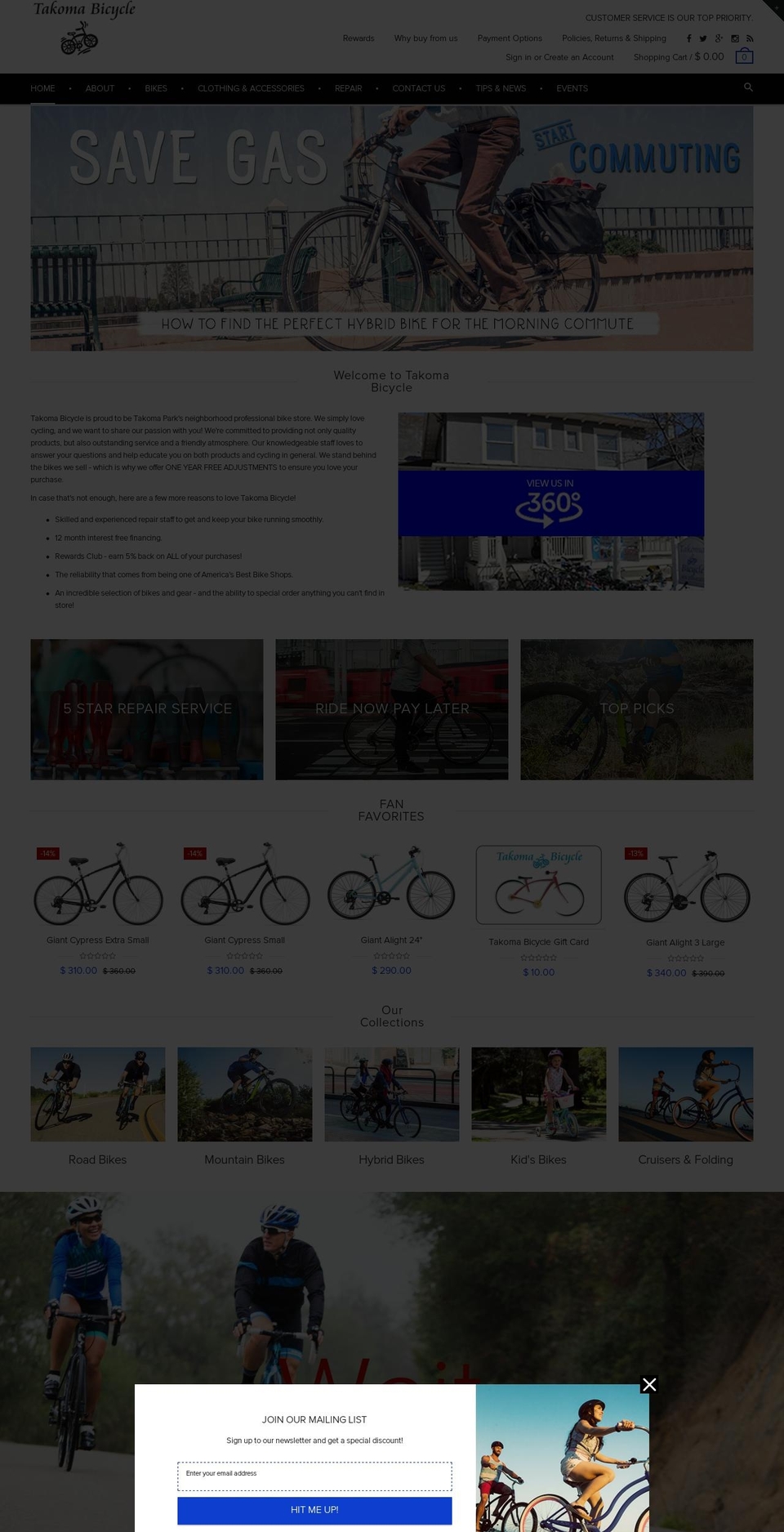 rt-material-v1-4 Shopify theme site example takomaparkbike.com