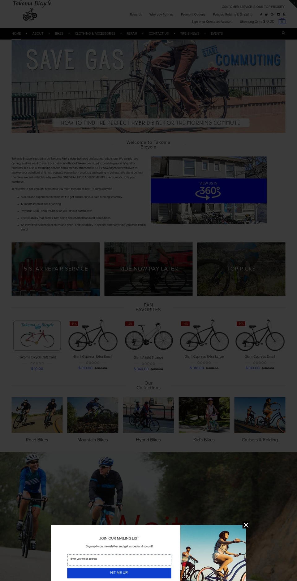 rt-material-v1-4 Shopify theme site example takomaparkbikeshop.com