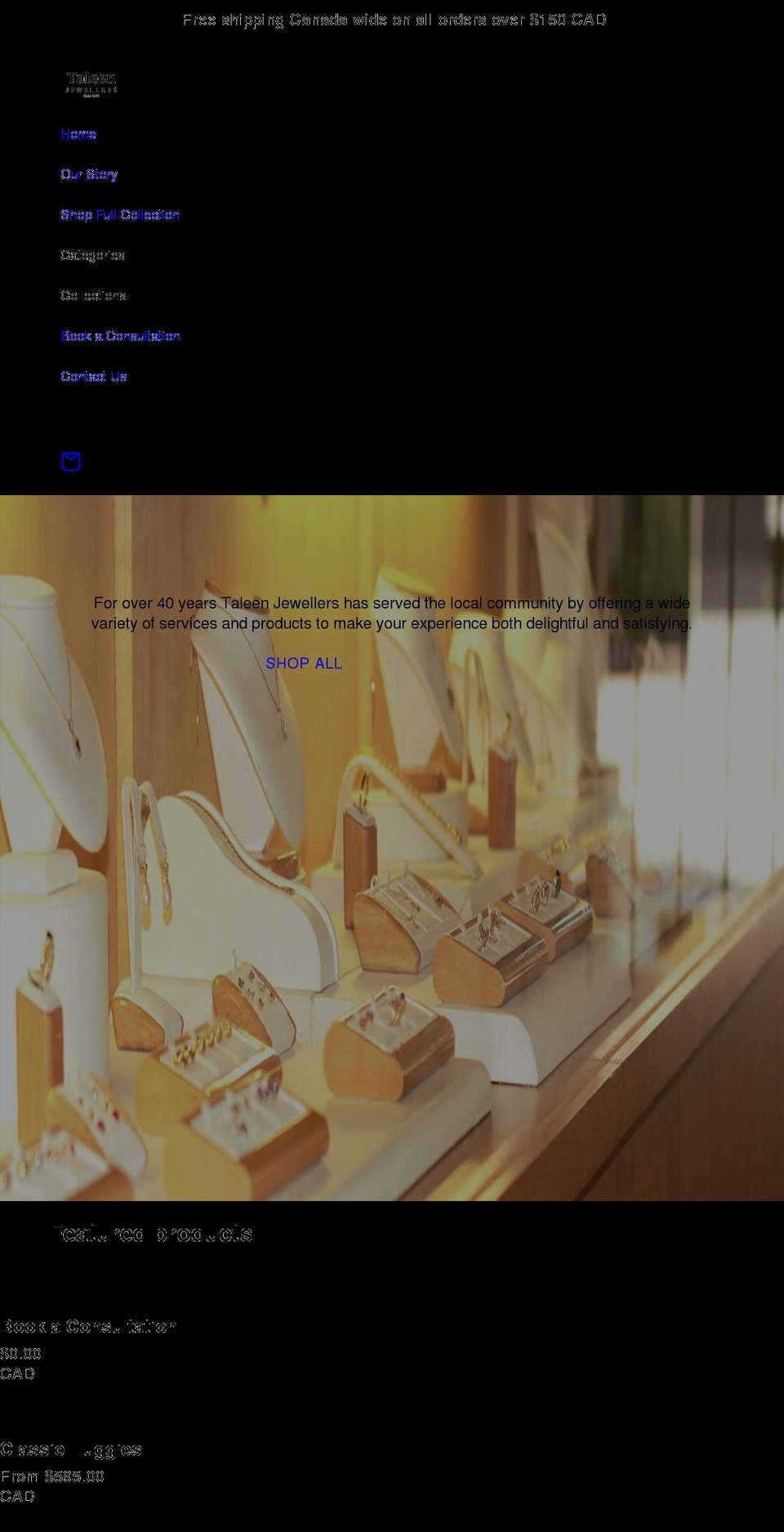 taleenjewellers.com shopify website screenshot