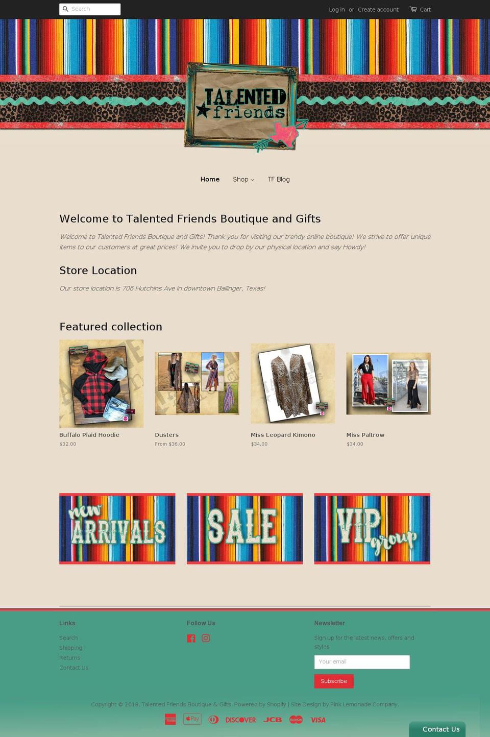 talentedfriendsboutique.com — Shopify storefront screenshot