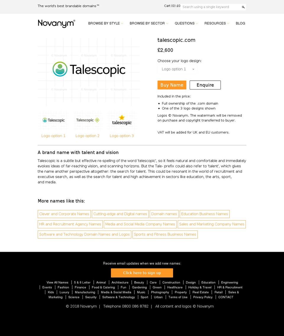 talescopic.com — Shopify storefront screenshot