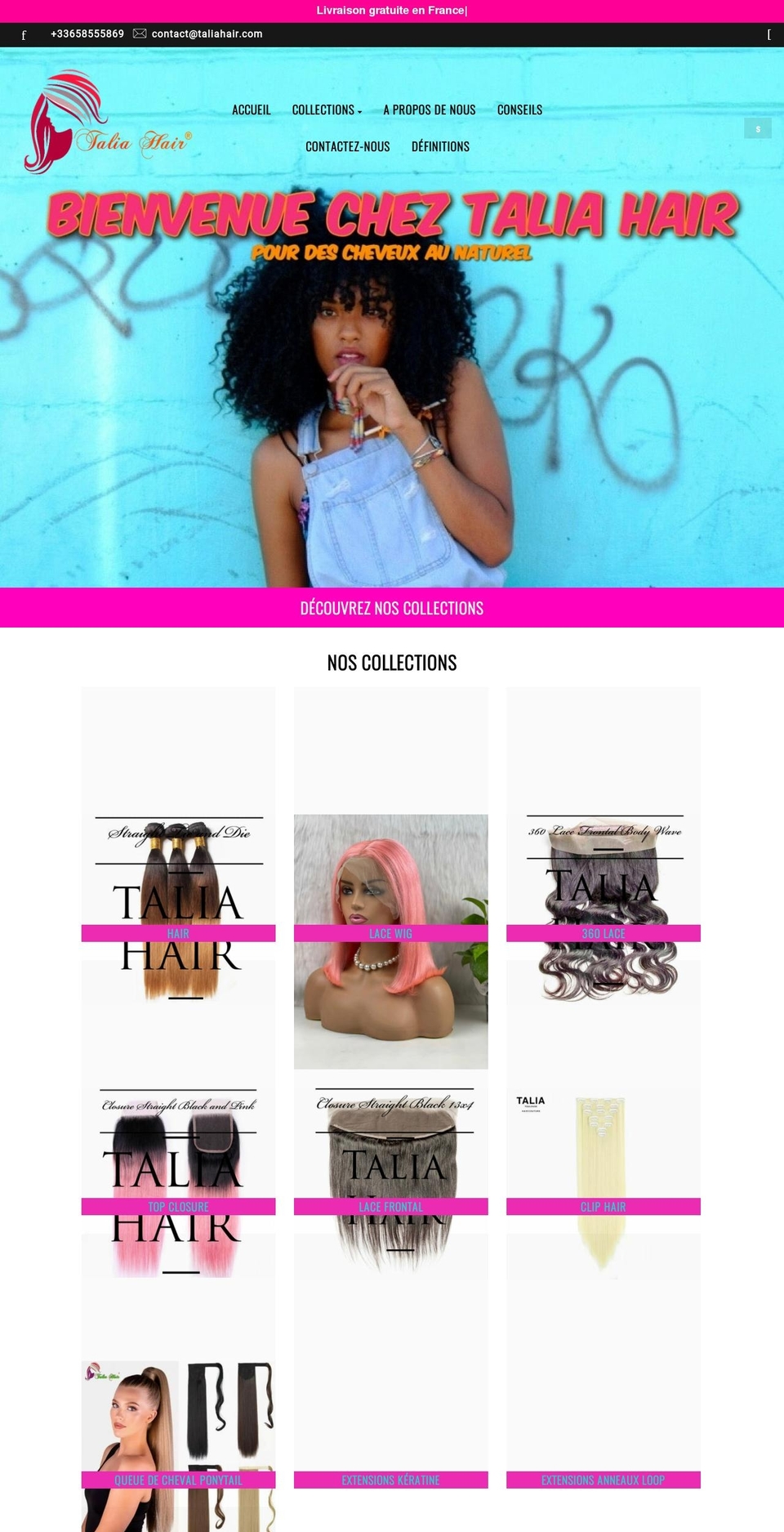 taliahair.com shopify website screenshot