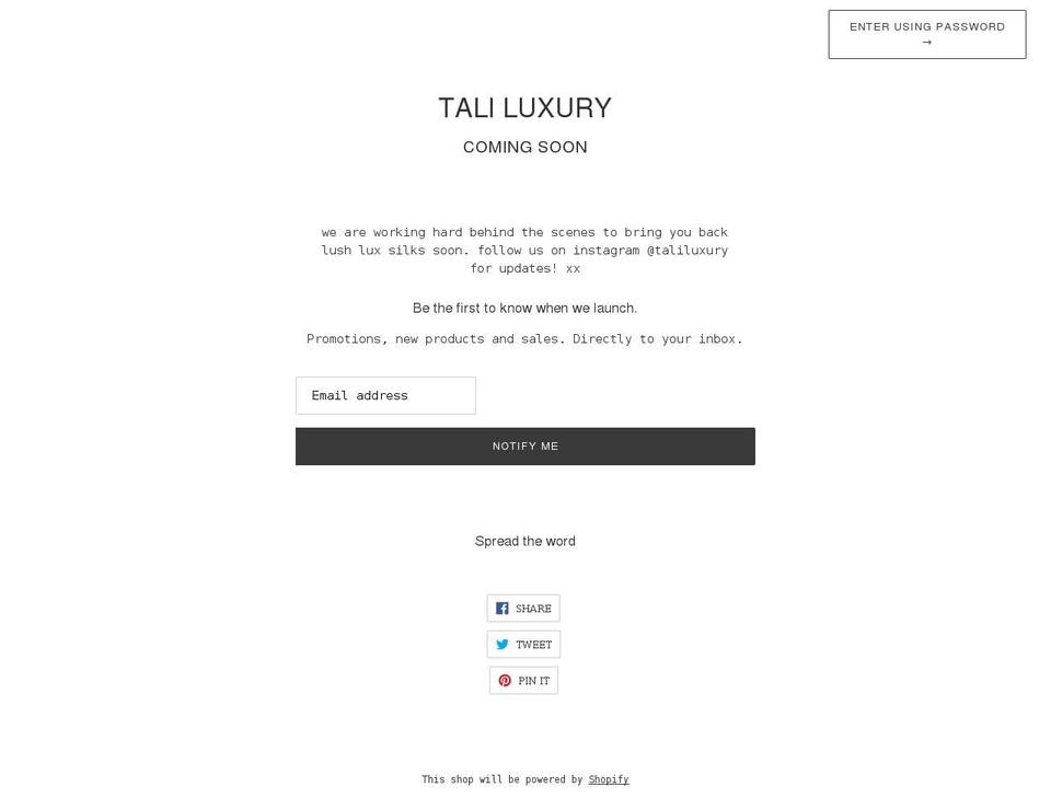 taliluxury.com shopify website screenshot