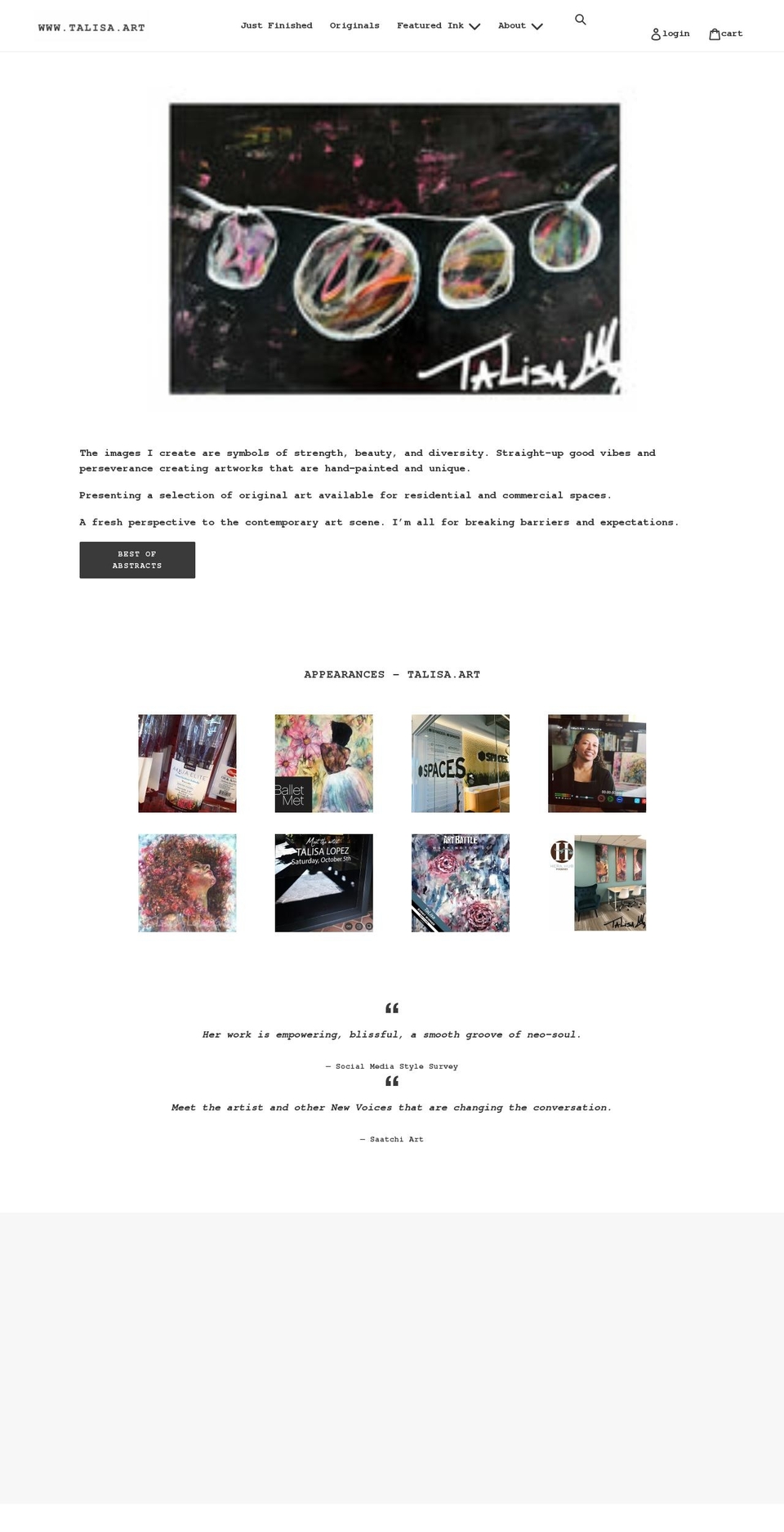 talisa.art shopify website screenshot